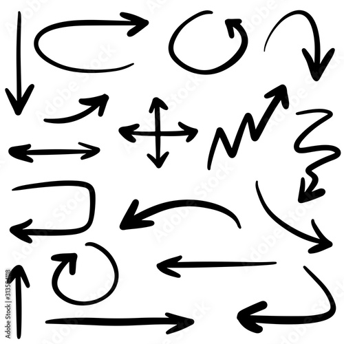 hand drawn arrows vector with doodle style isolated on white background for business element or decorative design.