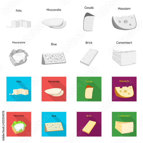 Vector design of product and milk logo. Collection of product and snack stock vector illustration.