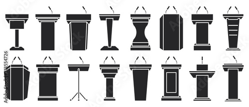 Podium of tribune black vector illustration on white background . Rostrum and podium set icon.Isolated vector illustration icon tribune with microphone. photo