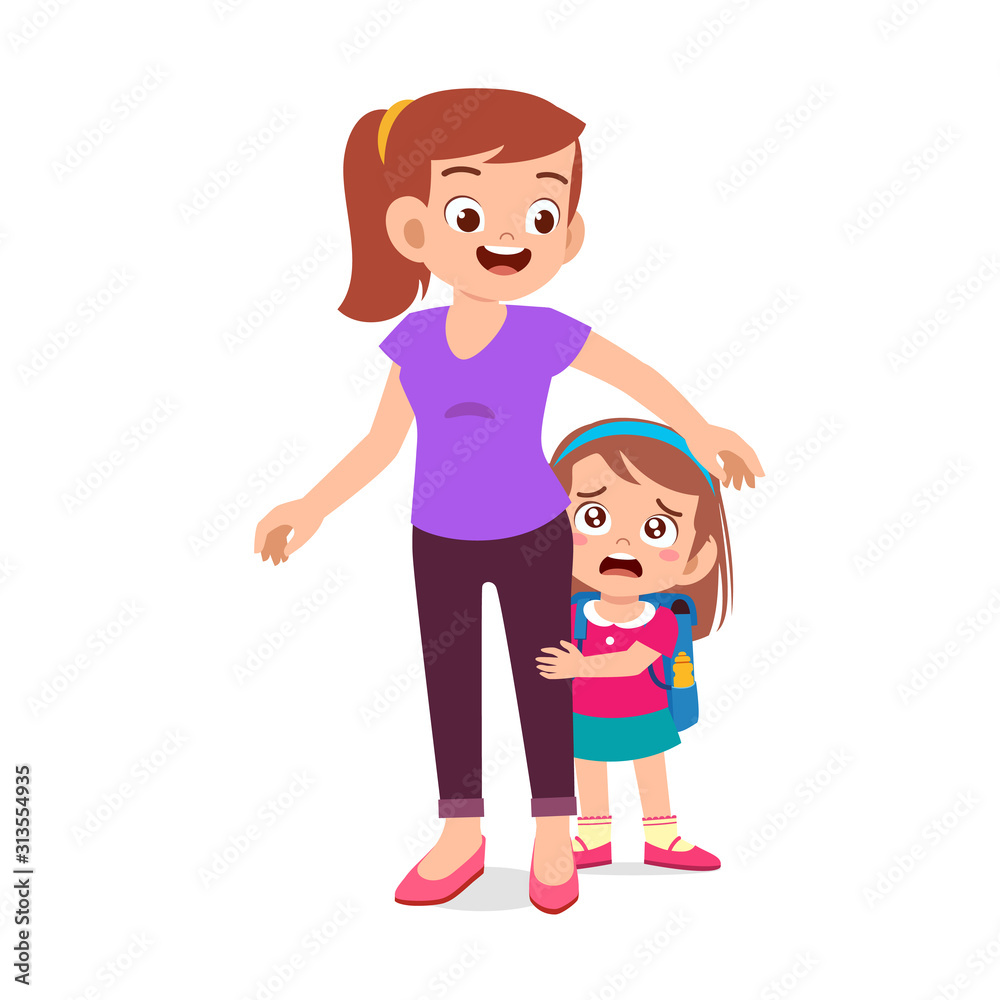 happy cute kid girl first day school with mother happy cute kid girl first day school with mother