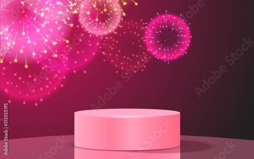 pink podium and colorful firework in the studio room