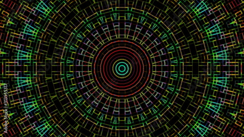 multicolor square shape with circle shape isolate on black background.abstract futuristic style.