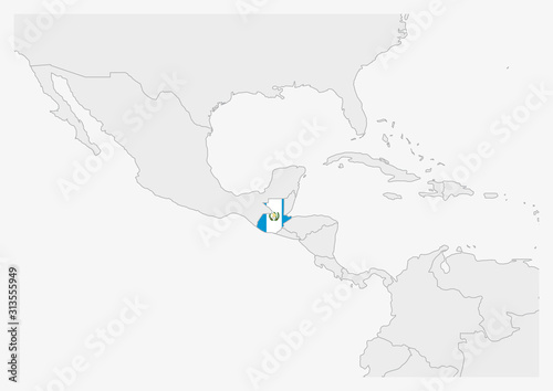 Guatemala map highlighted in Guatemala flag colors