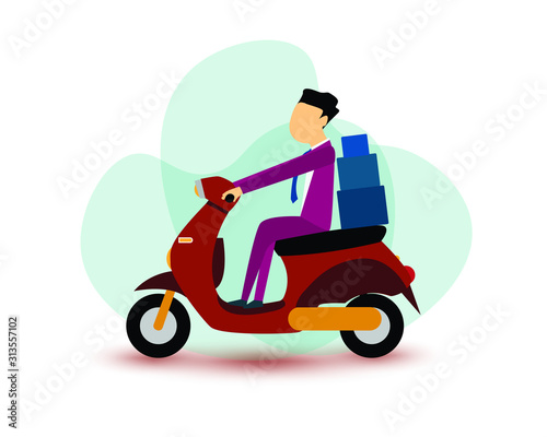 A man ride a motorcycle delivery . vector illustration