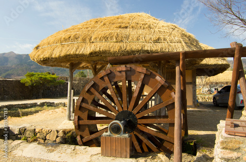 Korean waterwheel. It is located at Nak-An town castle in South Korea.