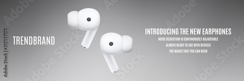 wireless earphones isolated on grey background. headphones for smarphone and tablet. detailed and realistic mockup. stock vector illustration