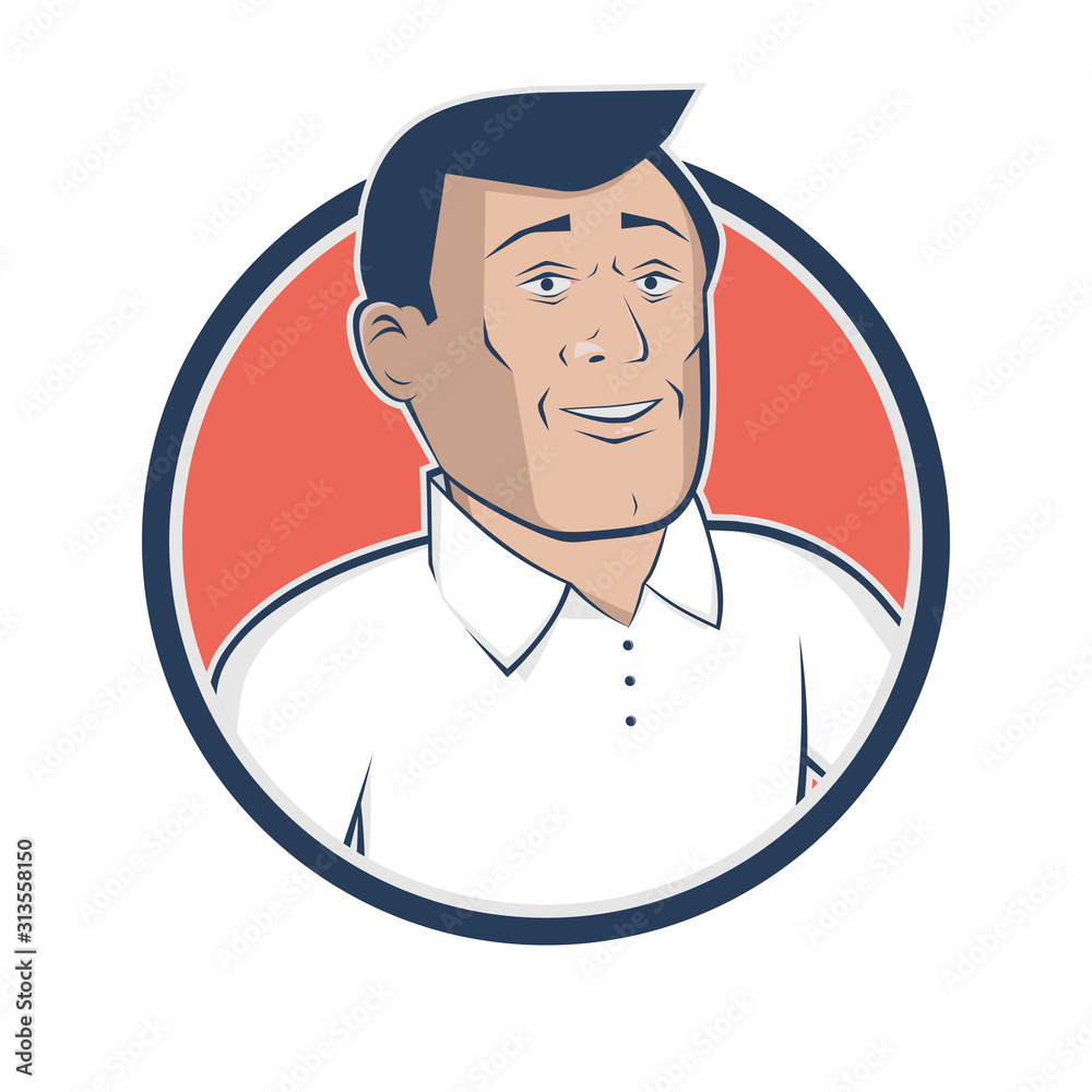 funny cartoon illustration of a businessman in a badge funny cartoon illustration of a businessman in a badge