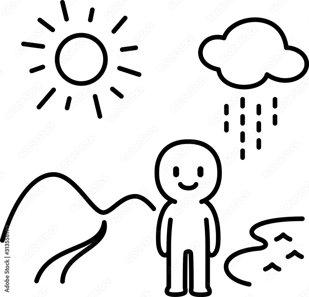 自然環境と人物のデフォルメイラスト Stock Vector Adobe Stock