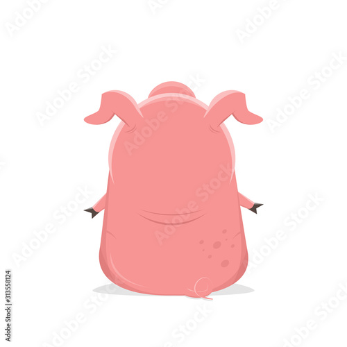 funny cartoon illustration of pig from behind