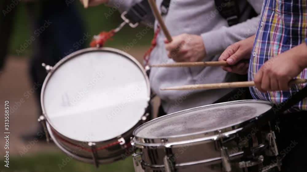 Street music performers. Marching drummers Street music performers. Marching drummers