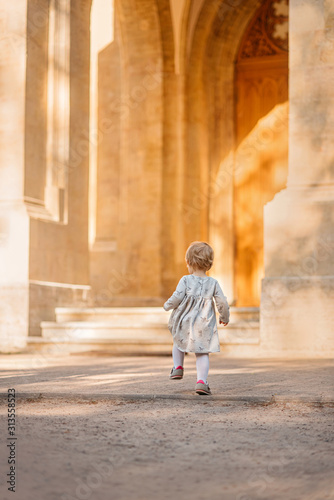 rear view of a toddler baby girl walking in a dress © ksuksa