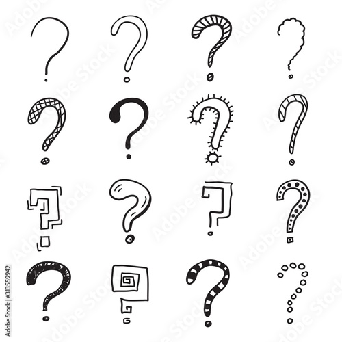 Doodle question marks set. Hand drawn questions