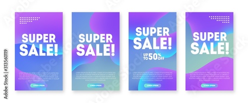 Trendy sale banner set. Fluid shapes and liquid colors modern backdrops for social media stories  web page and other mobile promotion