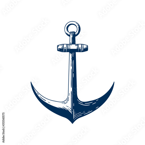 Old sea anchor hand drawn vector illustration