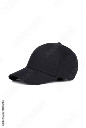 Black baseball cap, side view