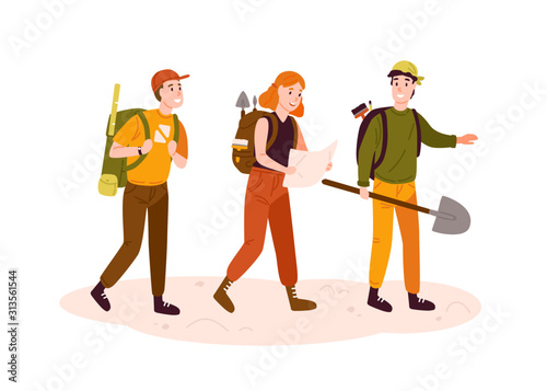Archeologists team, researchers group flat vector illustration