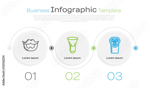 Set line Mustache and beard, Shaving brush and Electrical hair clipper or shaver. Business infographic template. Vector