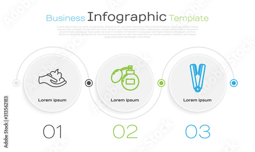 Set line Shaving gel foam on hand, Aftershave and Curling iron for hair. Business infographic template. Vector