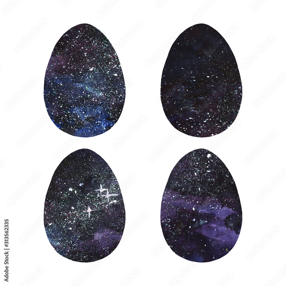 Set of watercolor abstract space cosmos peace in eggs. Easter elements, backgrounds and textures. Isolated, hand drawn. The world, universe in the egg Set of watercolor abstract space cosmos peace in eggs. Easter elements, backgrounds and textures. Isolated, hand drawn. The world, universe in the egg