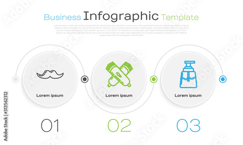 Set line Mustache, Crossed electrical hair clipper or shaver and Aftershave. Business infographic template. Vector
