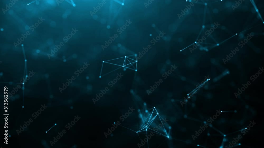 3D Render abstract background dot and a connection line for cyber futuristic data network concept, with dark and grain processed 