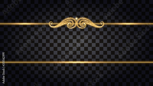 Gold borders with glowing glitter effect. Design element isolated on transparent background with light shine for template decoration. Vector illustration