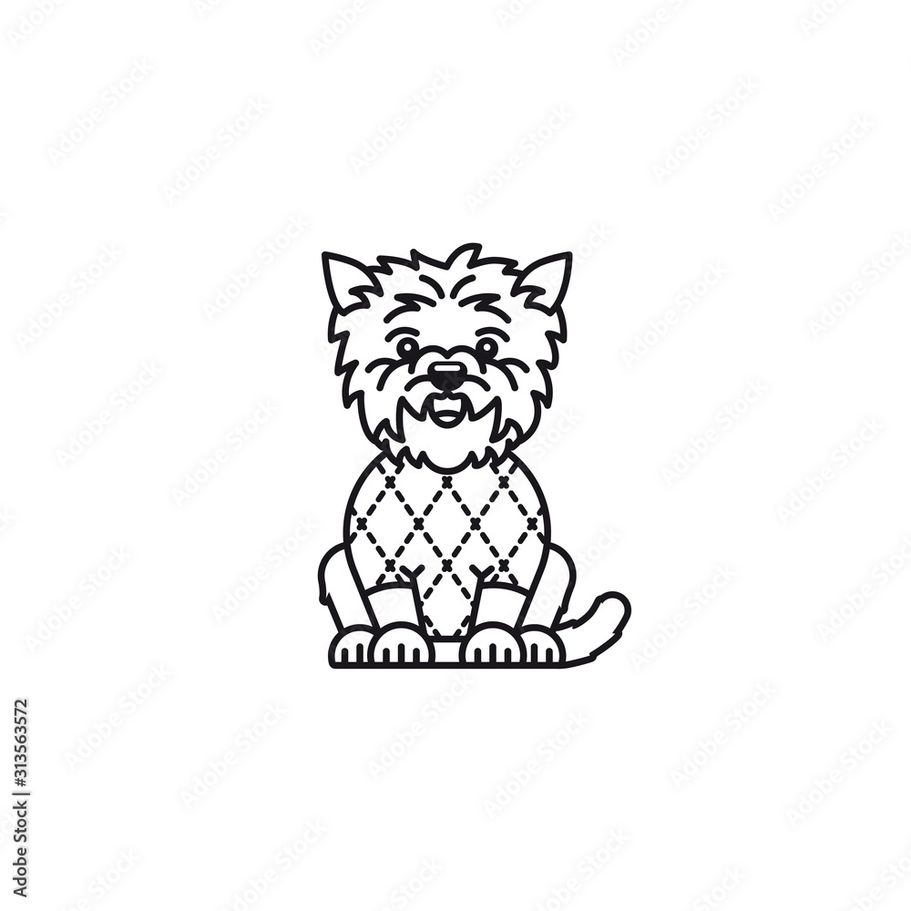 West Highland White Terrier with Argyle sweater vector line icon