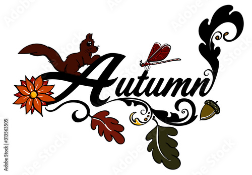 Autumn Word Art Coloured