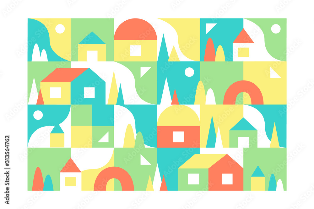 City, small town geometric abstract landscape City, small town geometric abstract landscape