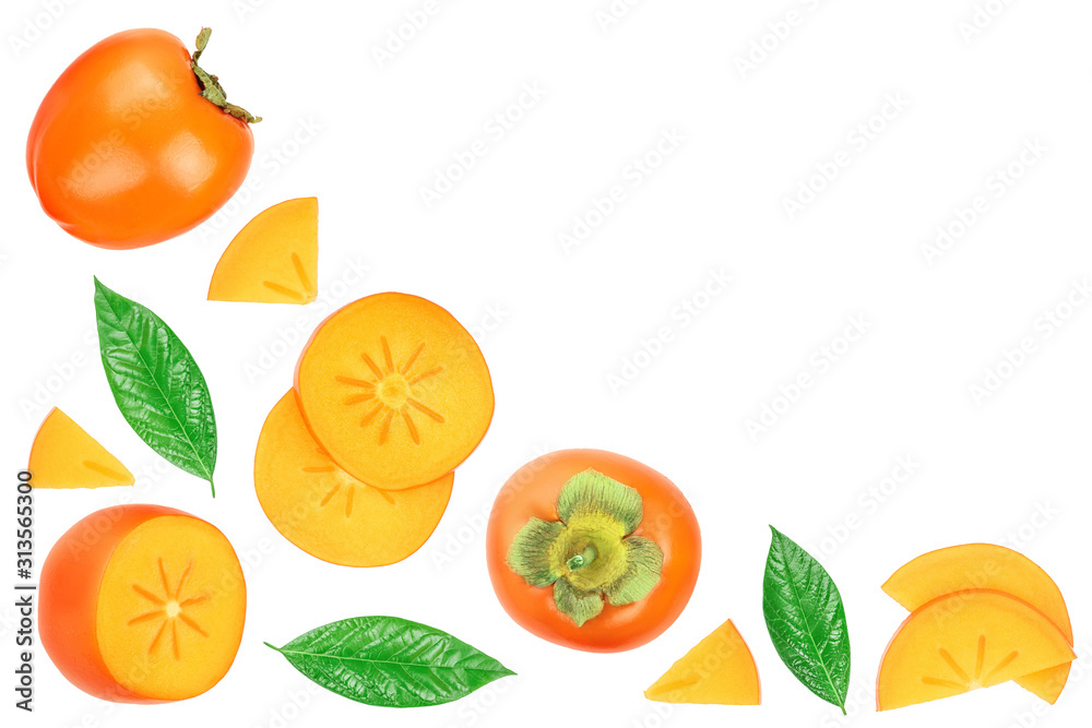 persimmon slice isolated on white background with copy space for your text. Top view. Flat lay pattern persimmon slice isolated on white background with copy space for your text. Top view. Flat lay pattern