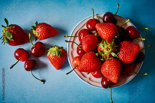 strawberries with cherries very sweet photo