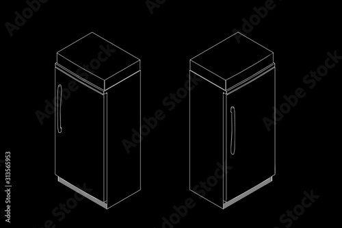 Freezer. Vector outline illustration. Isometric projection.