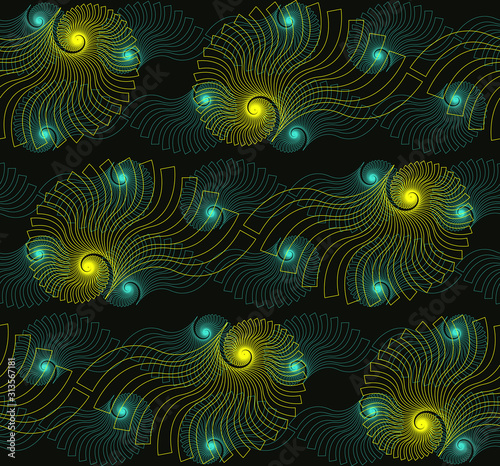 nautilus fossils seamless linear layers yellow blue black