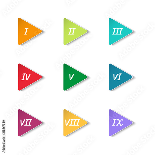 Red triangle stickers with numbers . Vector illustration