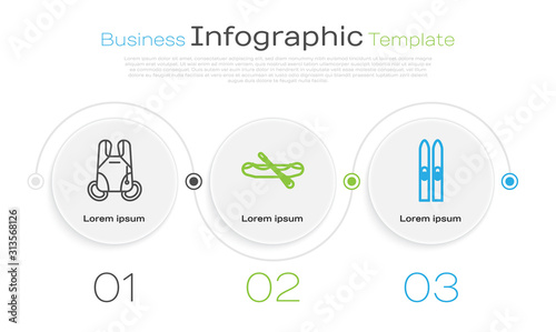 Set line Parachute, Rafting boat and Ski and sticks. Business infographic template. Vector