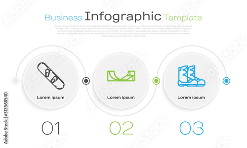 Set line Snowboard, Skate park and Boots. Business infographic template. Vector