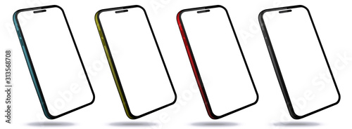 Mobile Phones With Perspective View. Colorful Smartphones Isolated on White Background. 