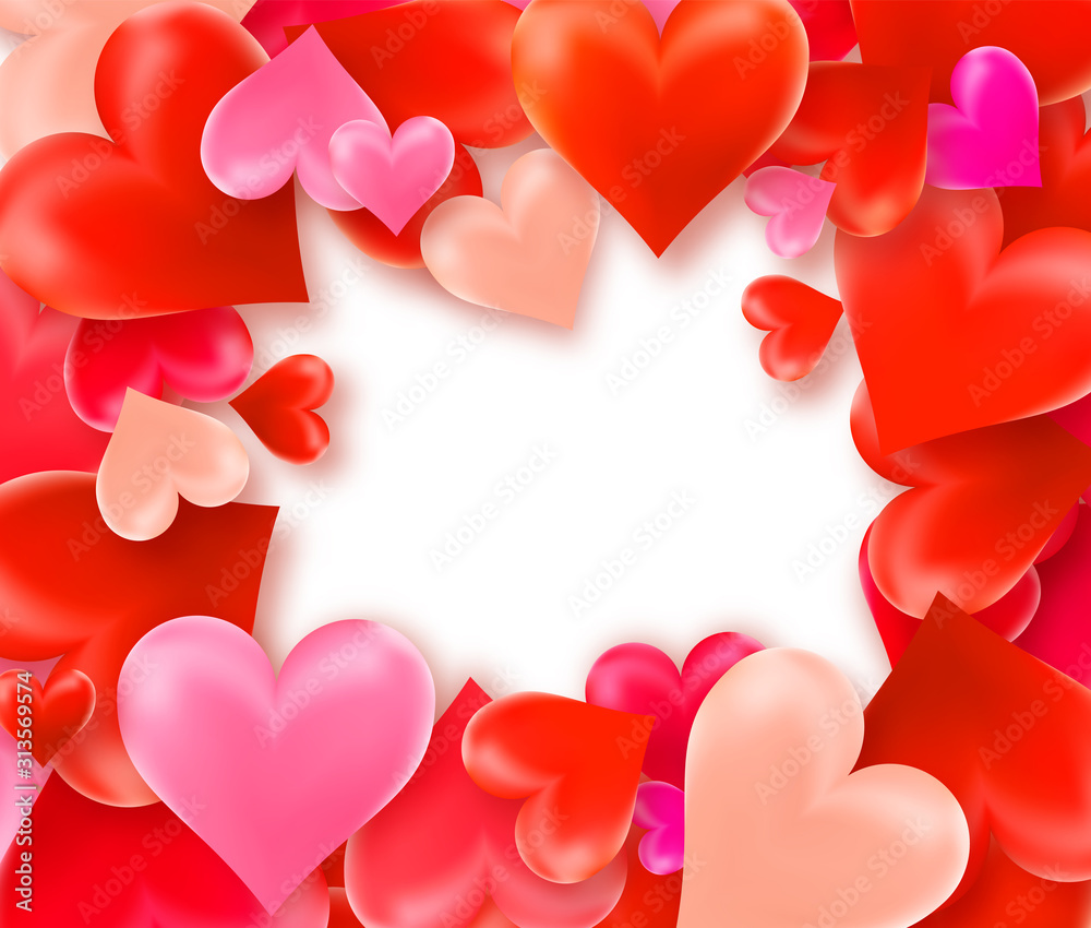 Happy Valentines Day background with colorful hearts frame. Vector illustration