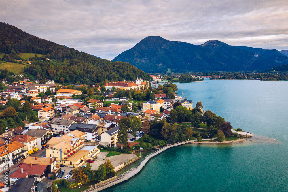 Tegernsee, Germany. Lake Tegernsee in Rottach-Egern (Bavaria), Germany near the Austrian border. Aerial view of the lake 