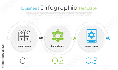 Set line Tombstone with star of david, Star of David and Jewish torah book. Business infographic template. Vector