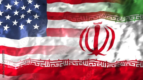 United States of America and Iran flag. 