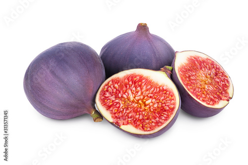 Fresh fig fruit and half isolated on white background