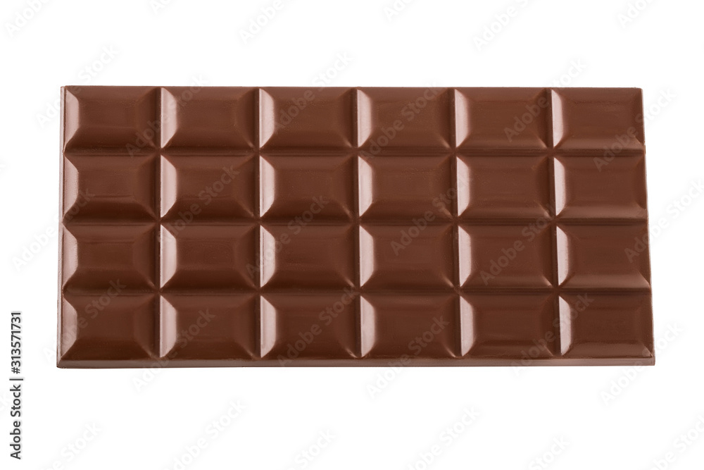 Milk chocolate bar isolated on white background from top view Milk chocolate bar isolated on white background from top view