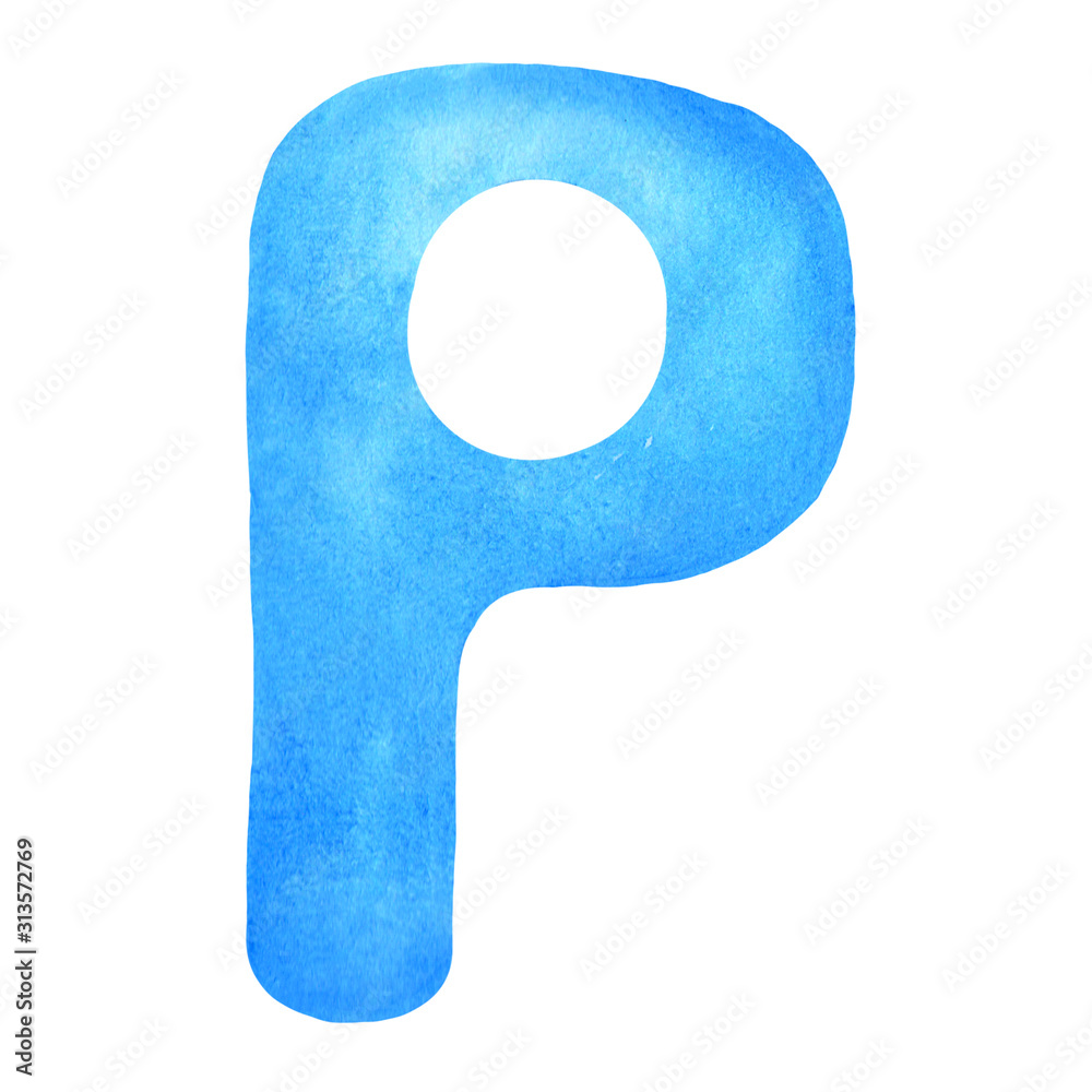 Monogram letter P made of watercolor. Classic blue hand drawn alphabet Monogram letter P made of watercolor. Classic blue hand drawn alphabet