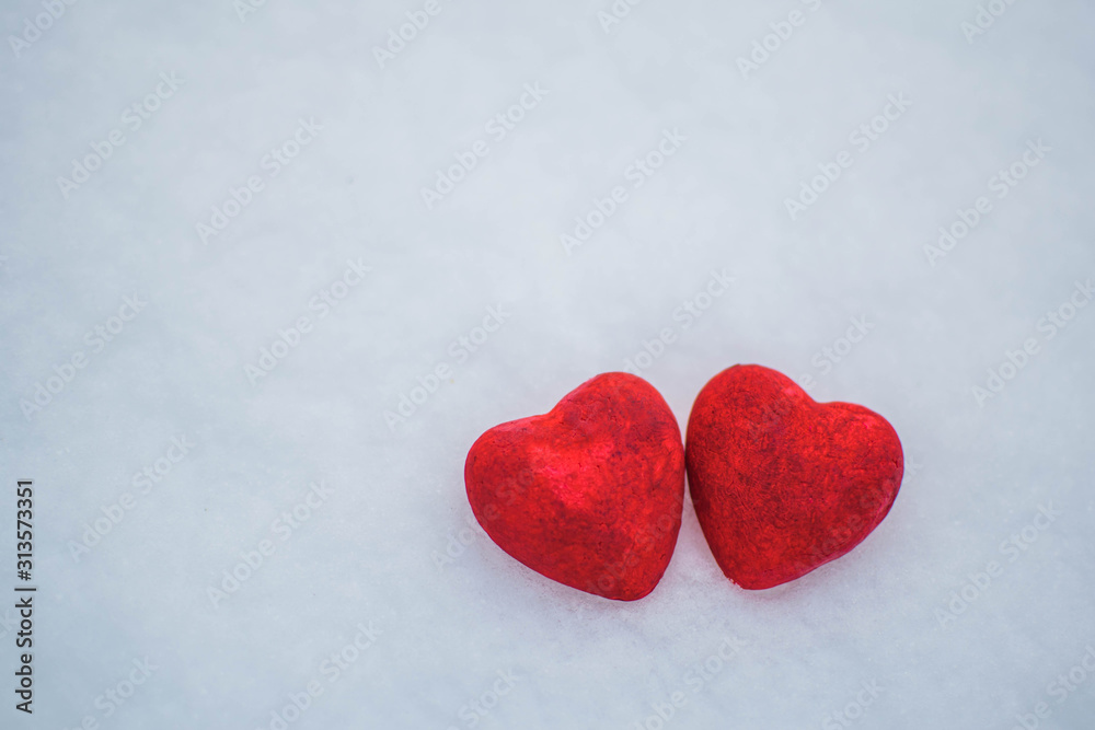 Fototapeta premium Snow hearts red winter two