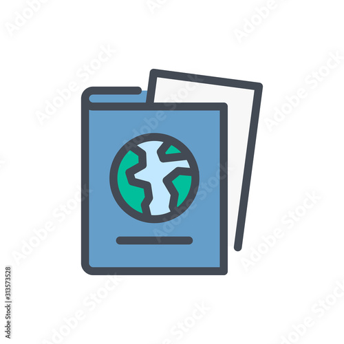 Passport color line icon. identification document with flight ticket vector outline colorful sign.