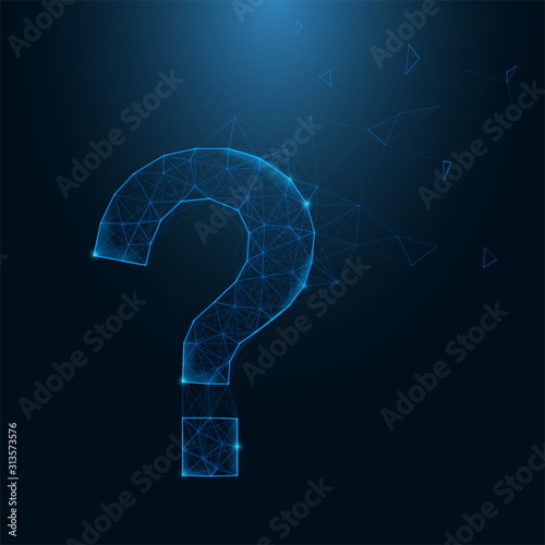 Low poly neon blue vector typography QUESTION MARK