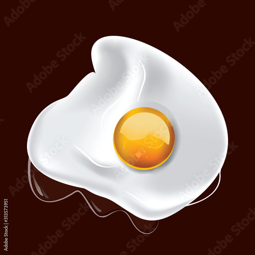 Fried egg isolated on Dark background. Fried egg flat icon. Fried egg closeup