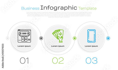 Set line Online poker table game, Hand holding playing cards and Playing card back. Business infographic template. Vector