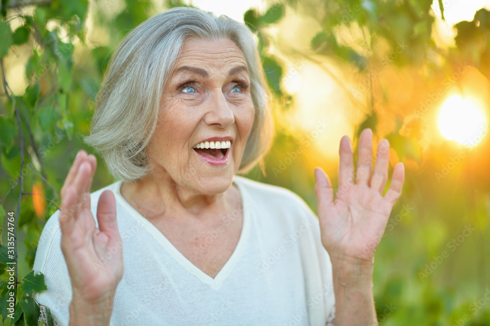 Close up portrait of happy senior woman in park Close up portrait of happy senior woman in park
